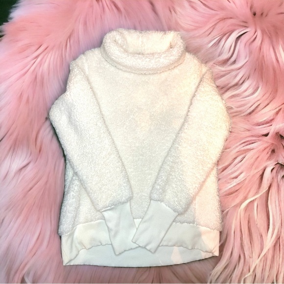 Athleta Nirvana Sherpa Funnel Neck Sweater. White/cream color. Size small. - Picture 1 of 3